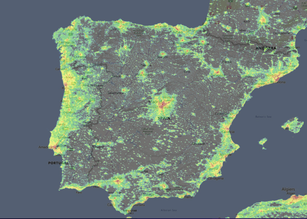 Mapa de contaminación lumínica de España